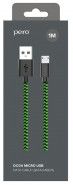Кабель USB 2.0 PERO DC-04 micro-USB, 2А, 1м черный/зеленый