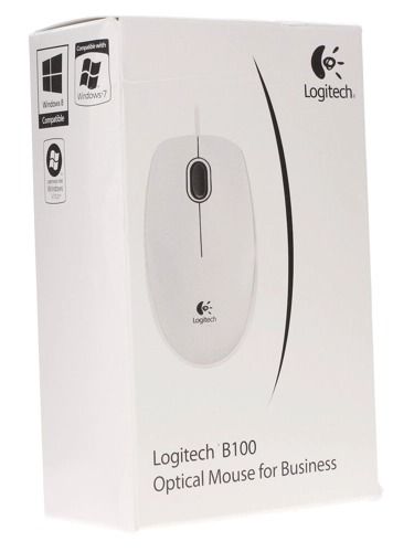 Мышь проводная LOGITECH B100 USB белый