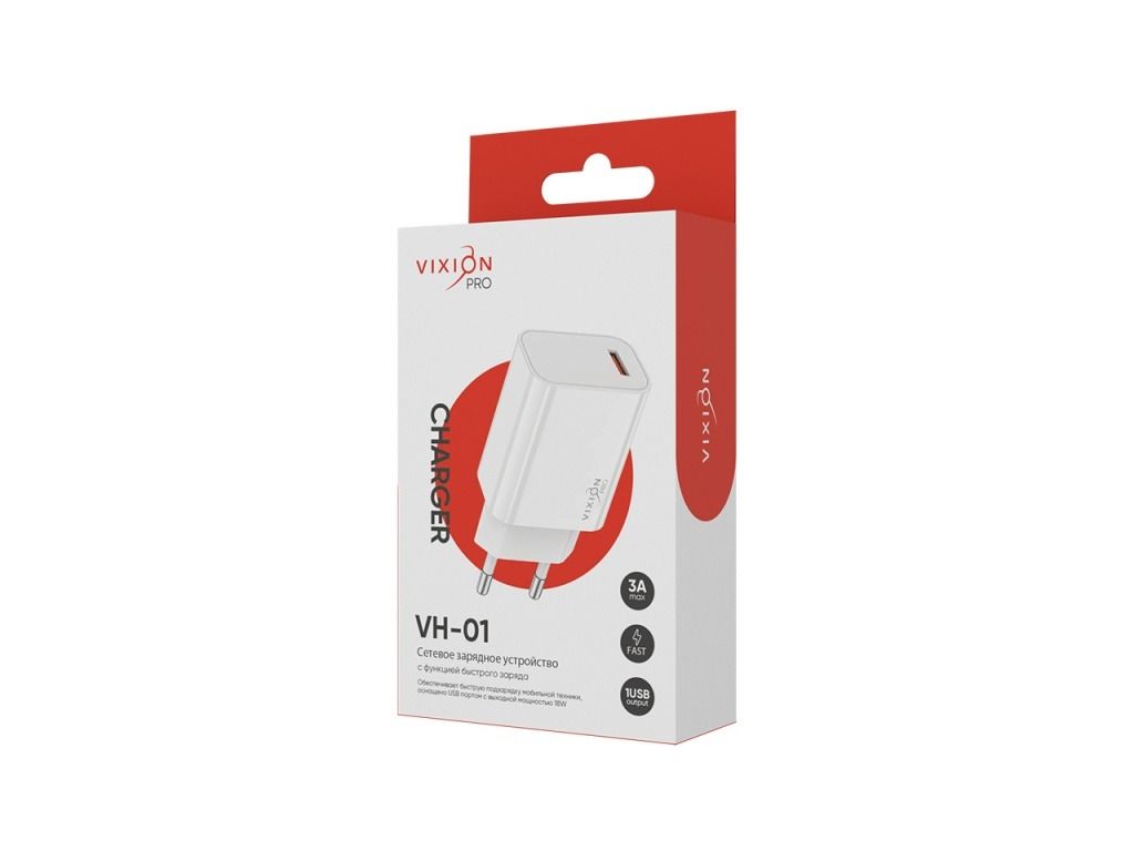 СЗУ Vixion VH-01 3.0A для USB QC3.0 18W PRO белый
