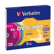 Диск DVD+RW VERBATIM 4,7Gb 4x Color Slim (43297) 1шт