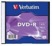 Диск DVD+R VERBATIM 4,7Gb 16x Slim 43515/43556