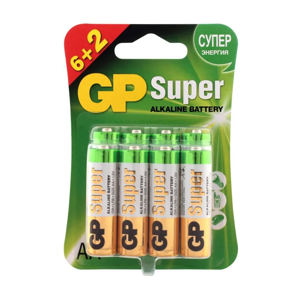 Батарейка GP Super Alkaline LR6 (6+2 шт) купить в интернет магазине, цена  219 руб в ЭЛЕКС