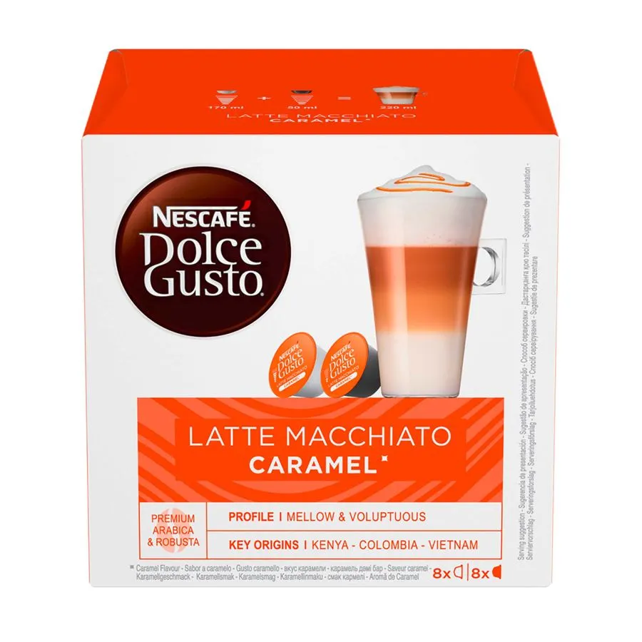 капсулы НЕСКАФЕ Dolce Gusto Latte Macchiato Caramel упак.:8капс. 168.8г.  (16 капсул) купить в интернет магазине, цена 390 руб в ЭЛЕКС